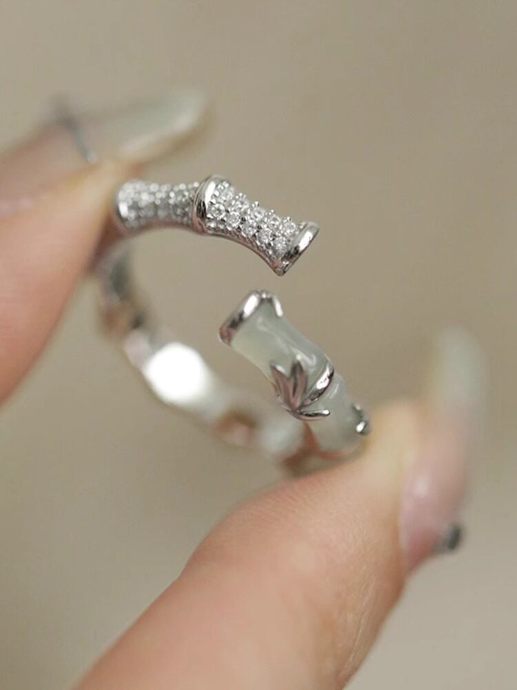 925 Silver Hetian Jade Bamboo Ring for Women – Elegant New Chinese Style