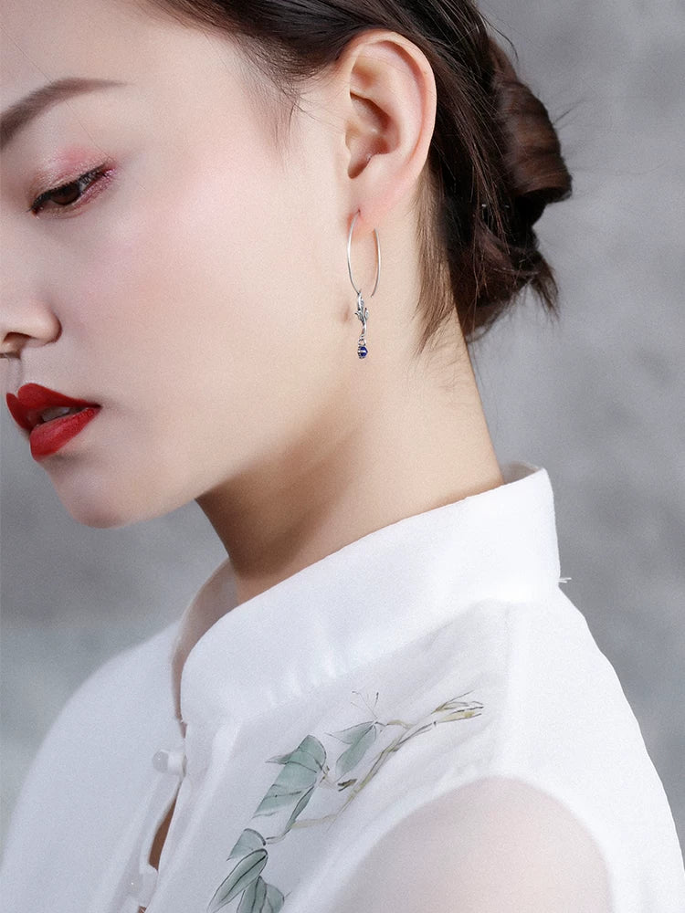 Ancient clumsy S925 sterling silver earrings [leaf dye] literary retro leaf women's niche design sense earrings national style temperament