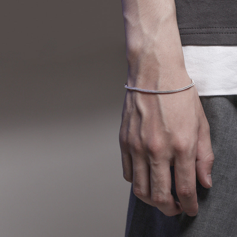 S925 Silver Woven Bracelet for Men – Modern Korean-Inspired Style