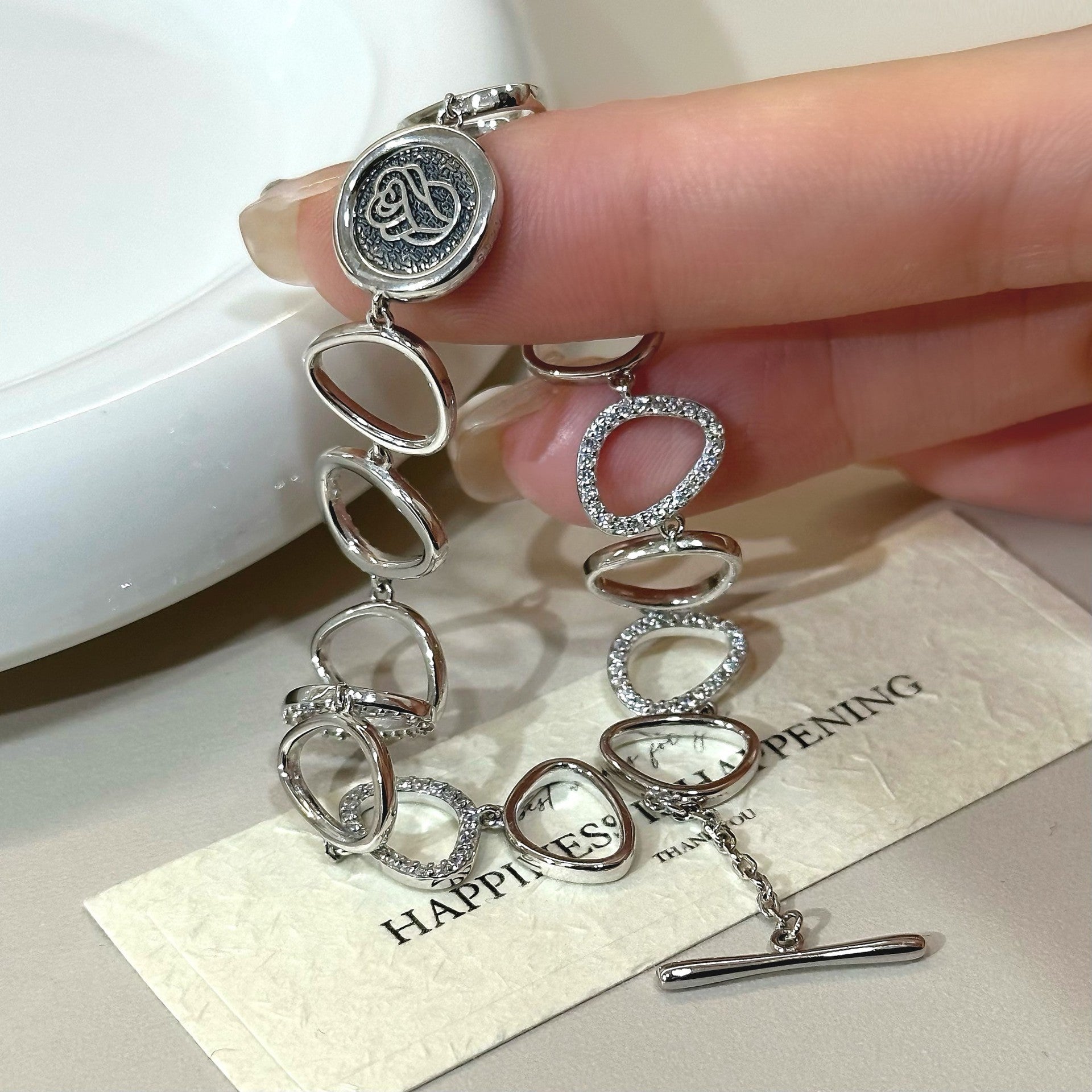 S925 pure silver green Tara seed irregular ring OT clasp round ring bracelet new Chinese niche bracelet
