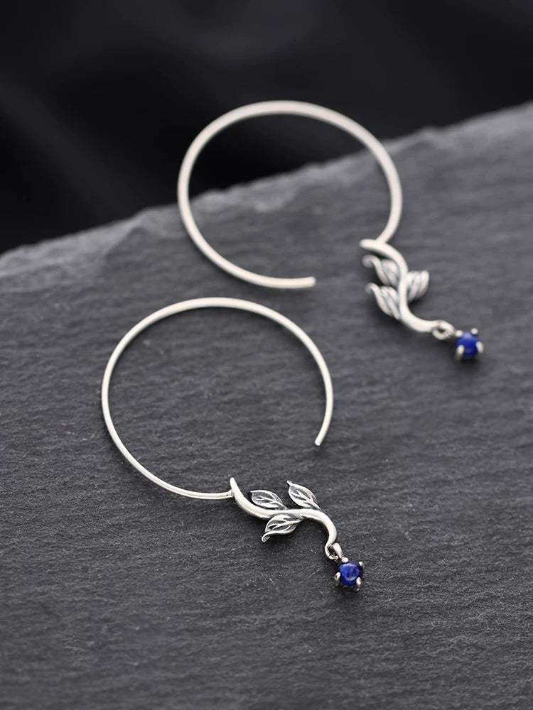 Ancient clumsy S925 sterling silver earrings [leaf dye] literary retro leaf women's niche design sense earrings national style temperament