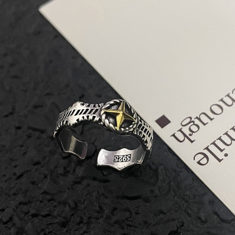 Yishang S925 Thai Silver Handmade Open Ring Men's Personalized Vintage Ring Thai Silver Made Single Ring Trendy Jewelry