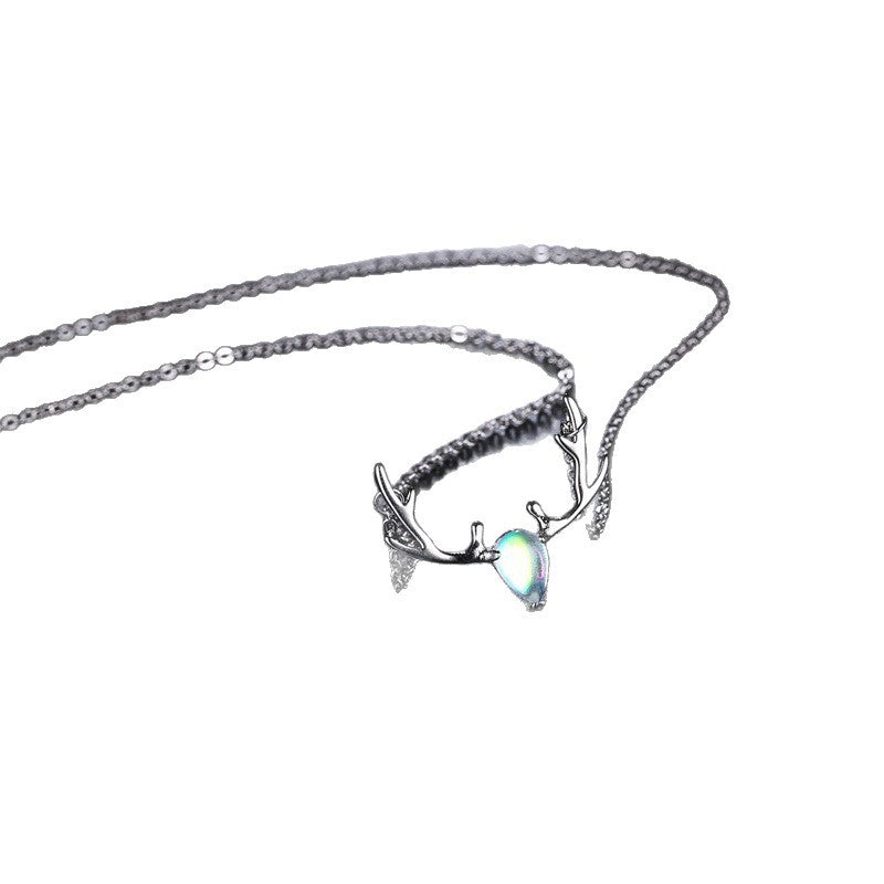 Yilu You Ni Colorful Elk S925 Pure Silver Necklace Forest Series Dazzling Moonlight Stone Antler Collarbone Chain Christmas Gift