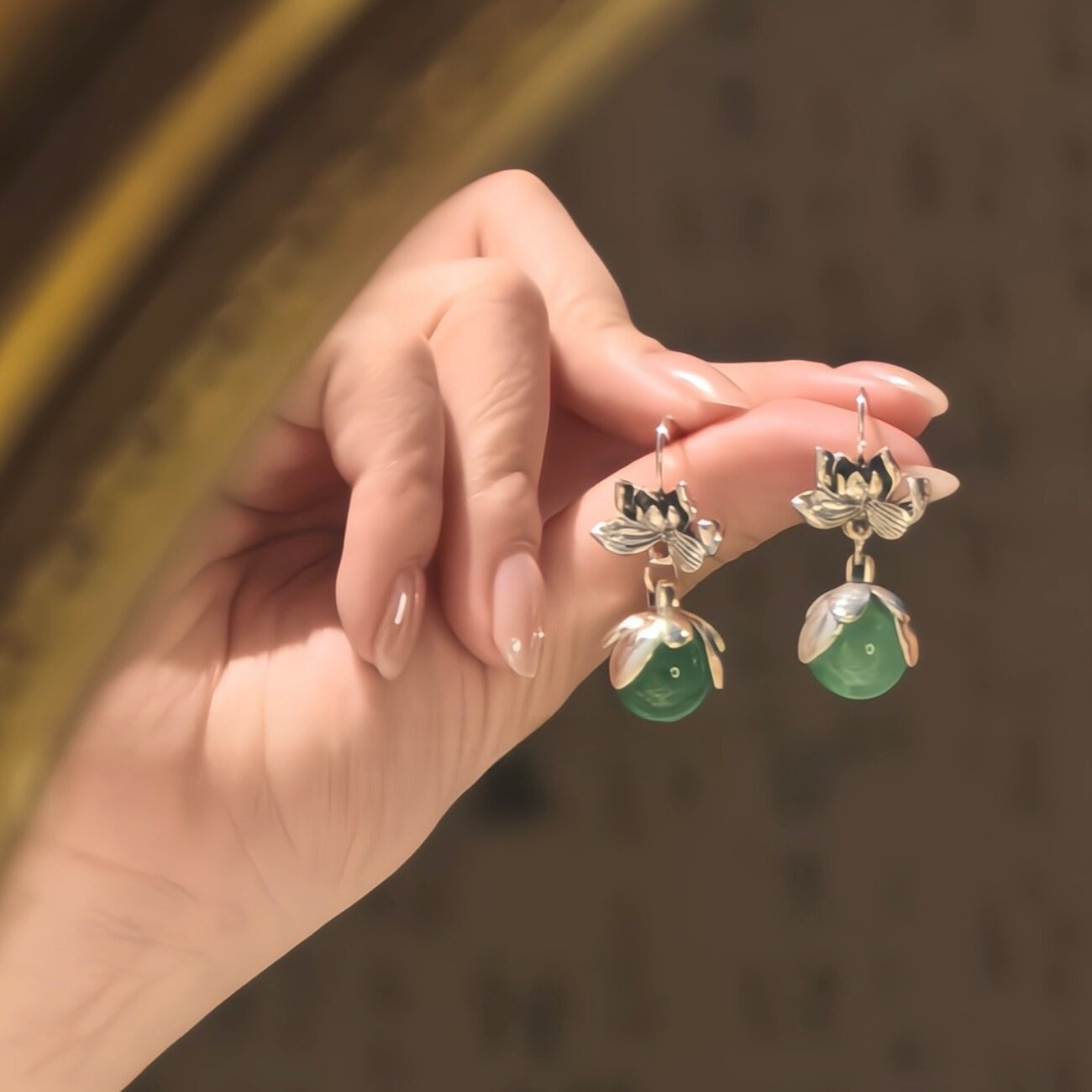 925 silver retro old national style good things lotus lotus beads lotus earrings earrings feminine temperament versatile sense of luxury