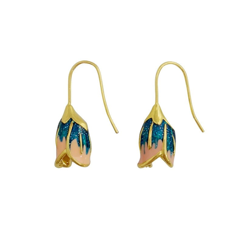 Sky Island Blue 925 Silver Simple Artistic Court Vintage Enamel Floral Earrings High-End Elegant Earrings for Women