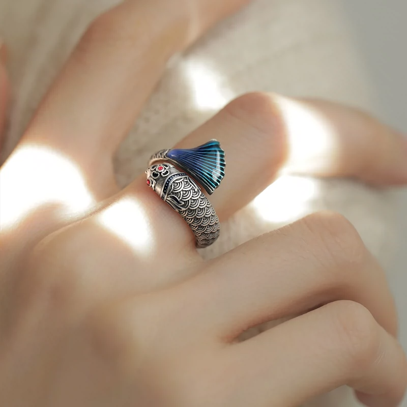 925 Silver Koi Ring for Women – Vintage Chinese Good Luck Design