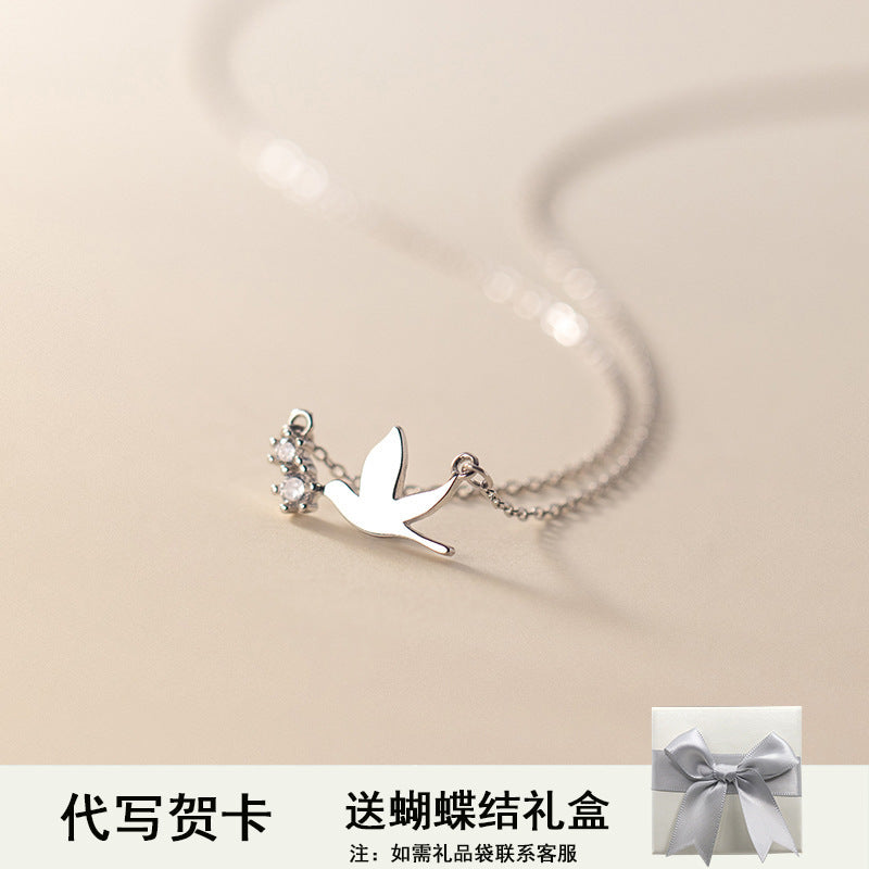 S925 sterling silver pigeon necklace for women, minimalist elegance diamond-studded bird, sweet niche collarbone chain summer accessory