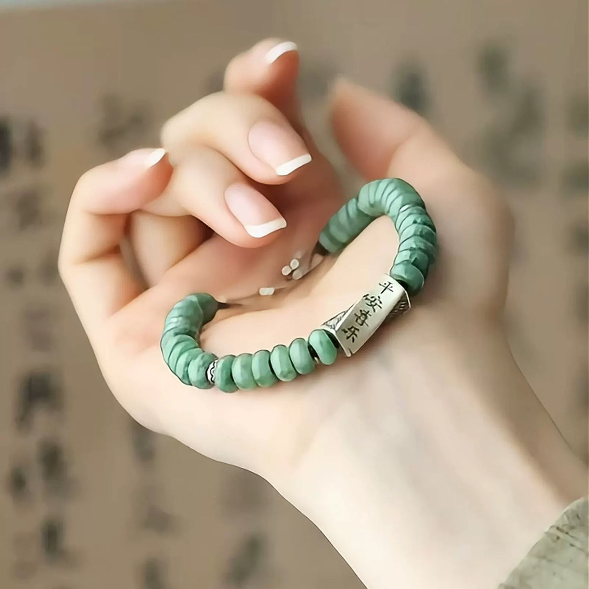 925 Silver Ping'an Joy Natural Jade Bead Woven Bracelet National Style New Chinese Style Retro Distressed Bracelet Gift
