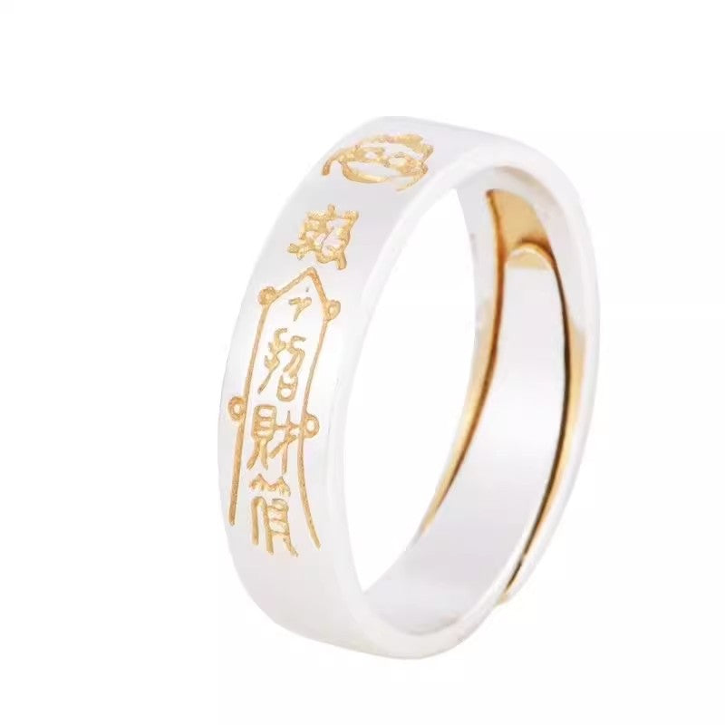 S999 pure silver gold-painted peace charm ring, unisex, national trend, niche ethnic style, personalized ring, snake year gift