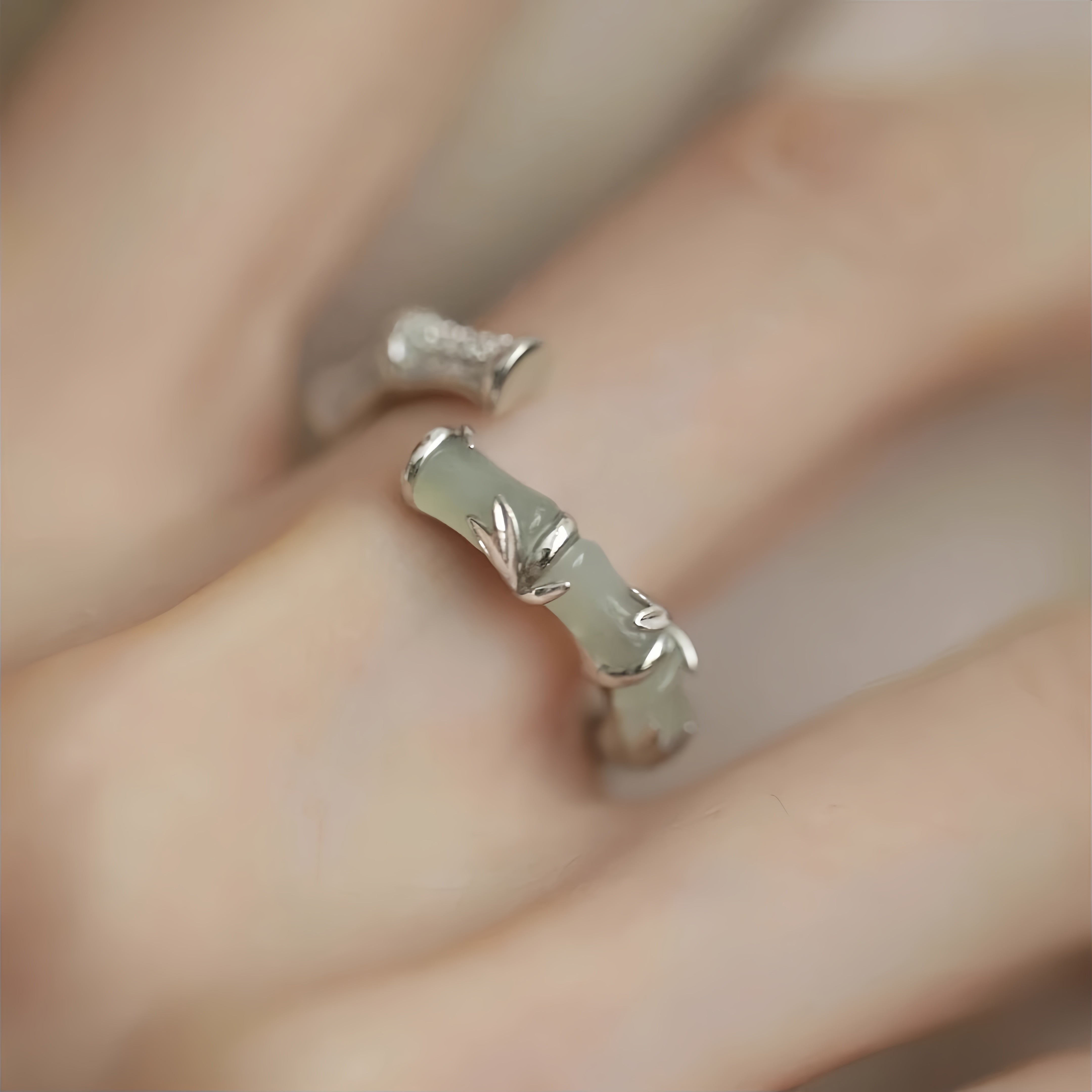 925 Silver Hetian Jade Bamboo Ring for Women – Elegant New Chinese Style