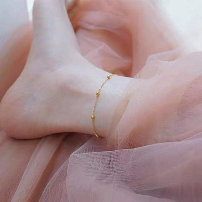 Japanese & Korean S925 Silver 14K Gold-Plated Anklet – Minimalist Summer Style