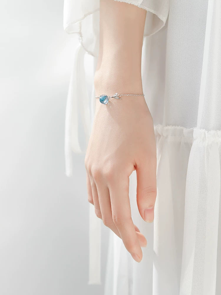 925 sterling silver blue foam fishtail bracelet net red forest niche design ins girlfriends female gradually frozen people cold wind