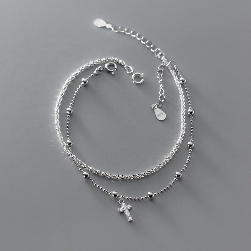 Nalan S925 Silver Elegant Bracelet Korean Style Starry Sky Bead Cross Sweet Summer Jewelry S4861