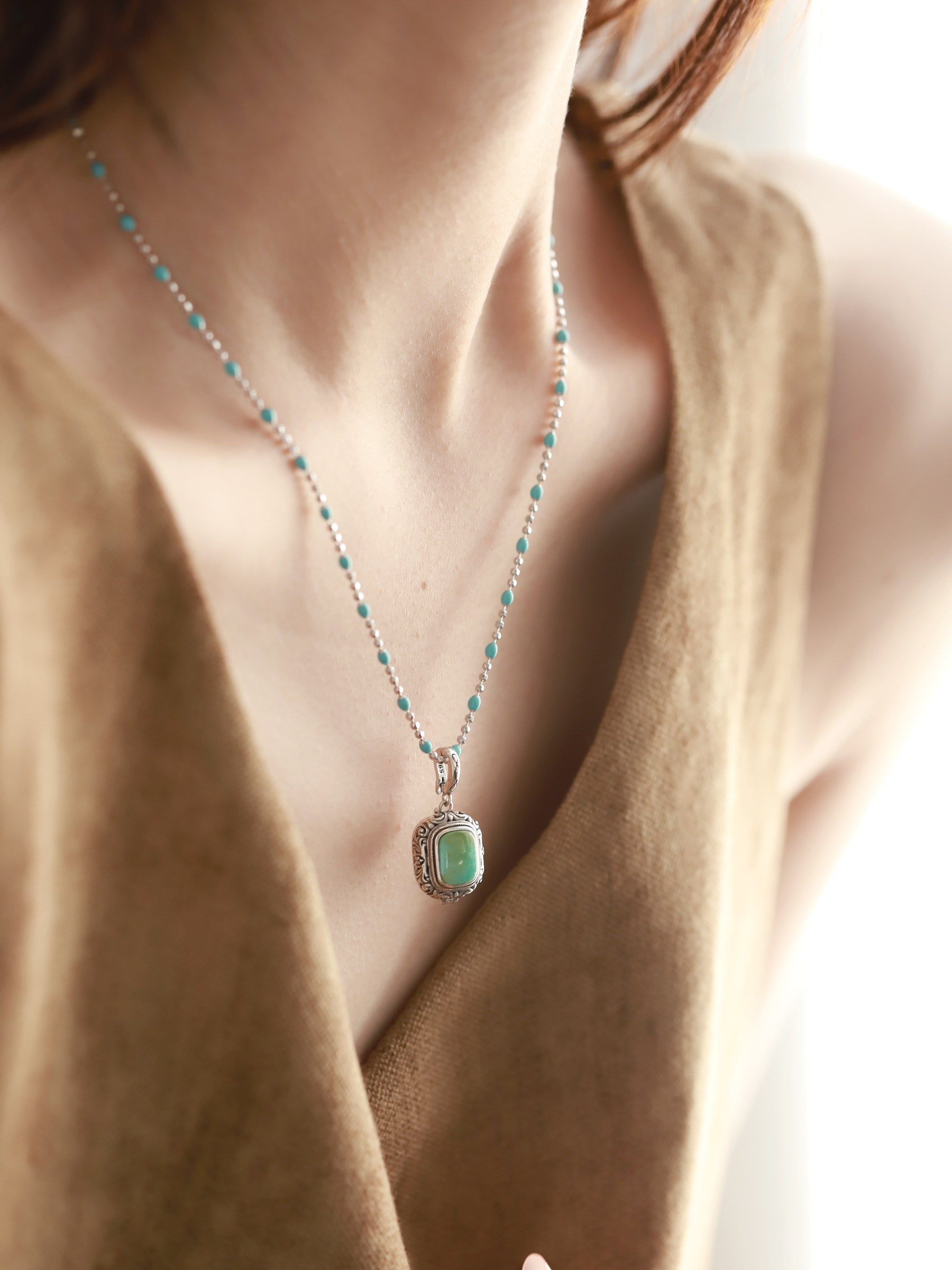 925 Silver Natural Turquoise Gawu Box Pendant – Vintage Spiritual Elegance