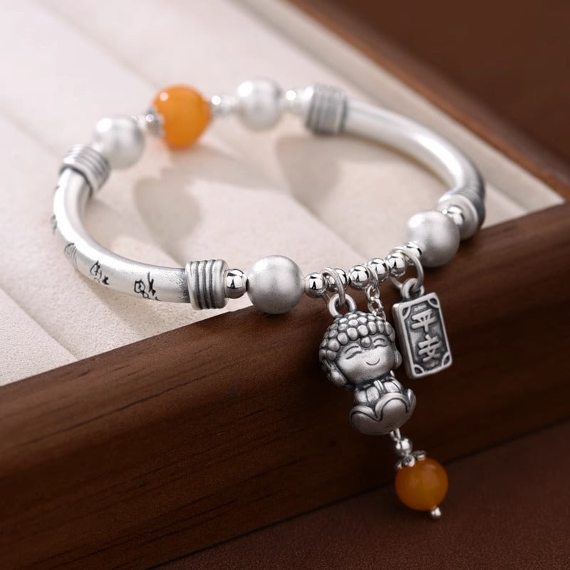S925 Silver Peace Buddha Bracelet – Vintage Chinese Niche Design for Women