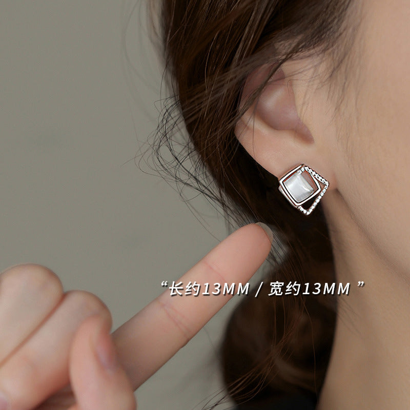 925 Pure Silver Geometric Stud Earrings New 2024 Hot Light Luxury Women's Earrings with a High-End Niche Earring