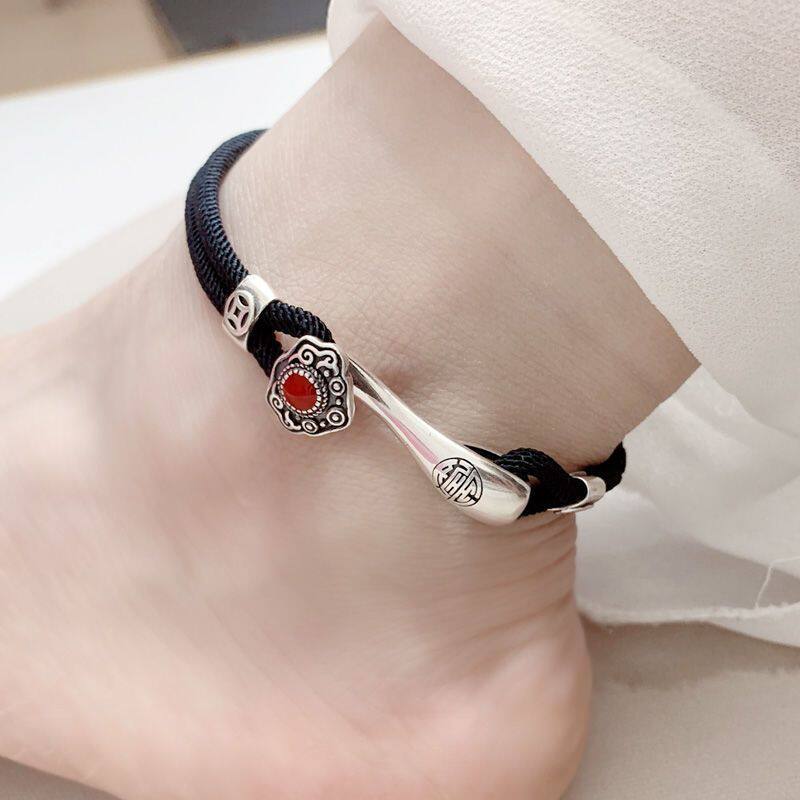 925 Silver Ruyi Red Rope Bracelet & Anklet – Traditional Chinese Couple Design