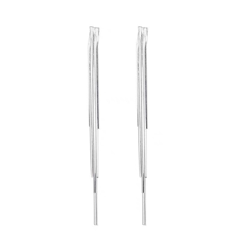 Fangxing S925 sterling silver new trendy line earrings, niche design with tassel studs, women's light luxury high-end earrings