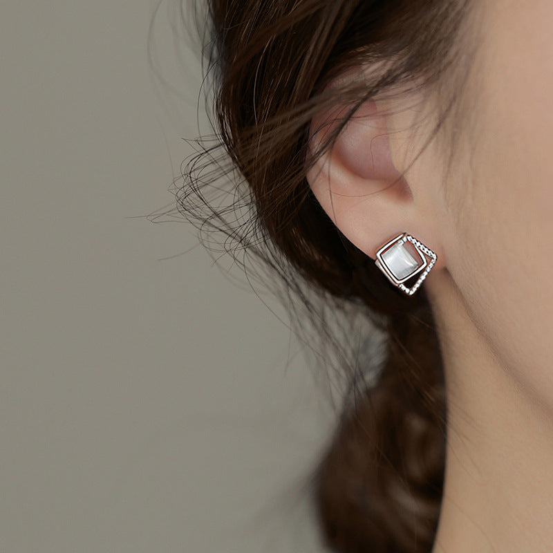 925 Pure Silver Geometric Stud Earrings New 2024 Hot Light Luxury Women's Earrings with a High-End Niche Earring