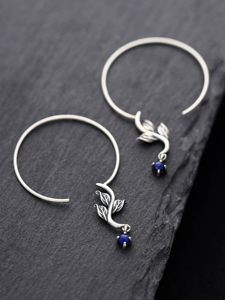 Ancient clumsy S925 sterling silver earrings [leaf dye] literary retro leaf women's niche design sense earrings national style temperament