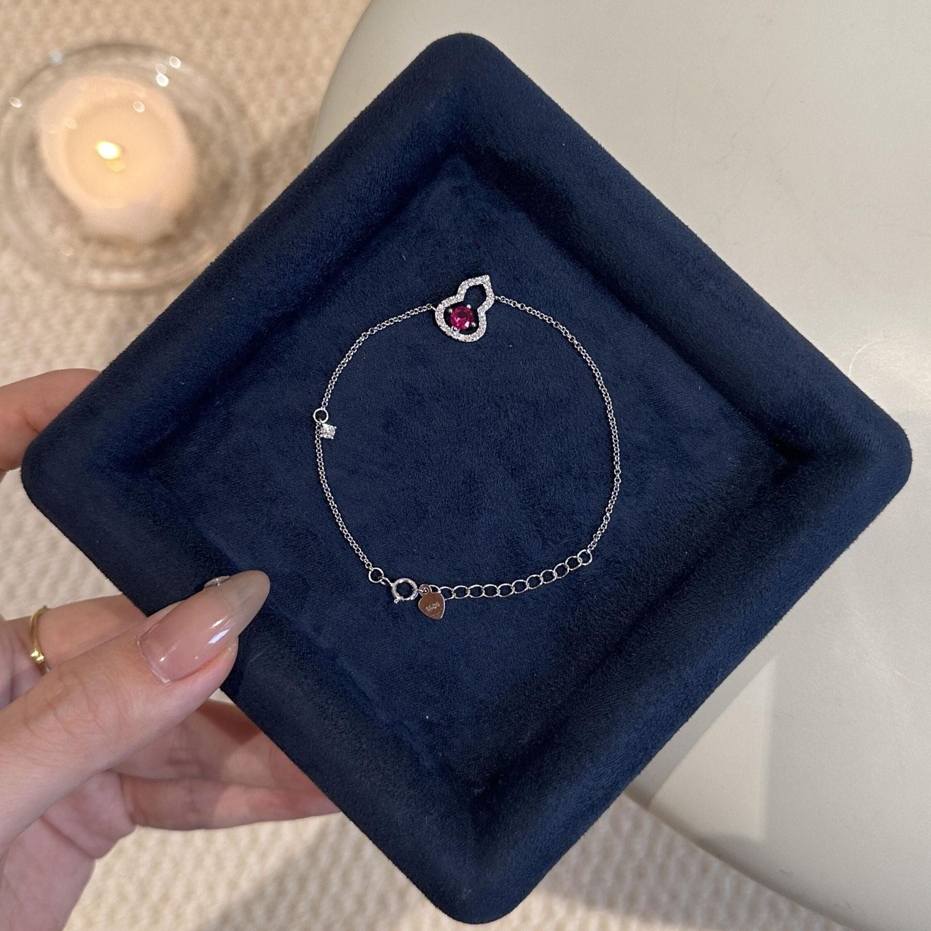 S925 Sterling Silver Rose Red Gourd Jewelry Set – New Chinese Light Luxury Style