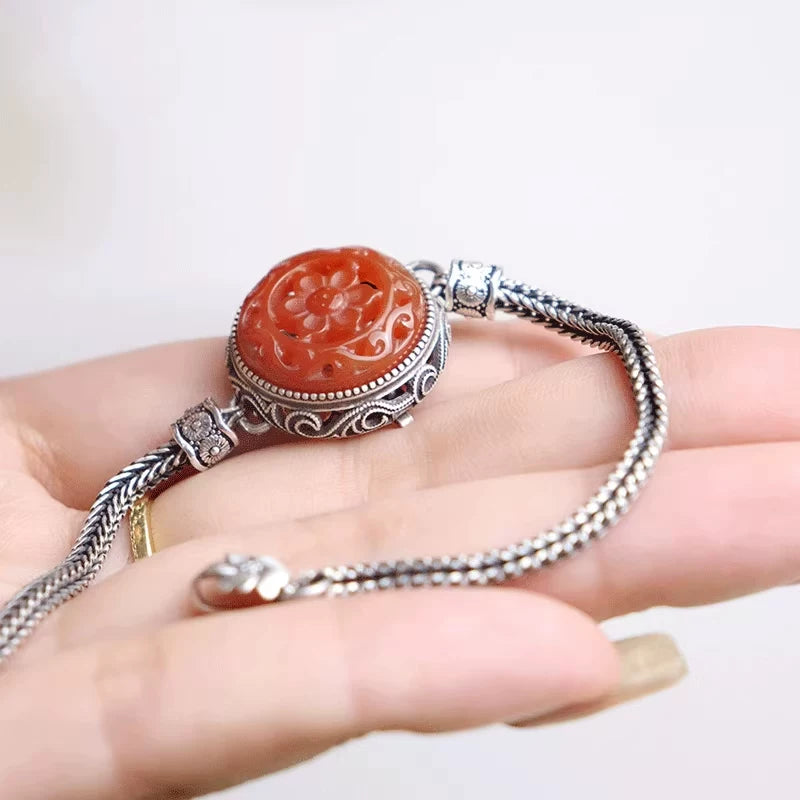 925 silver retro new Chinese flower sachet bracelet on the wrist can be opened Nanhong hollow flameless diffuser niche design
