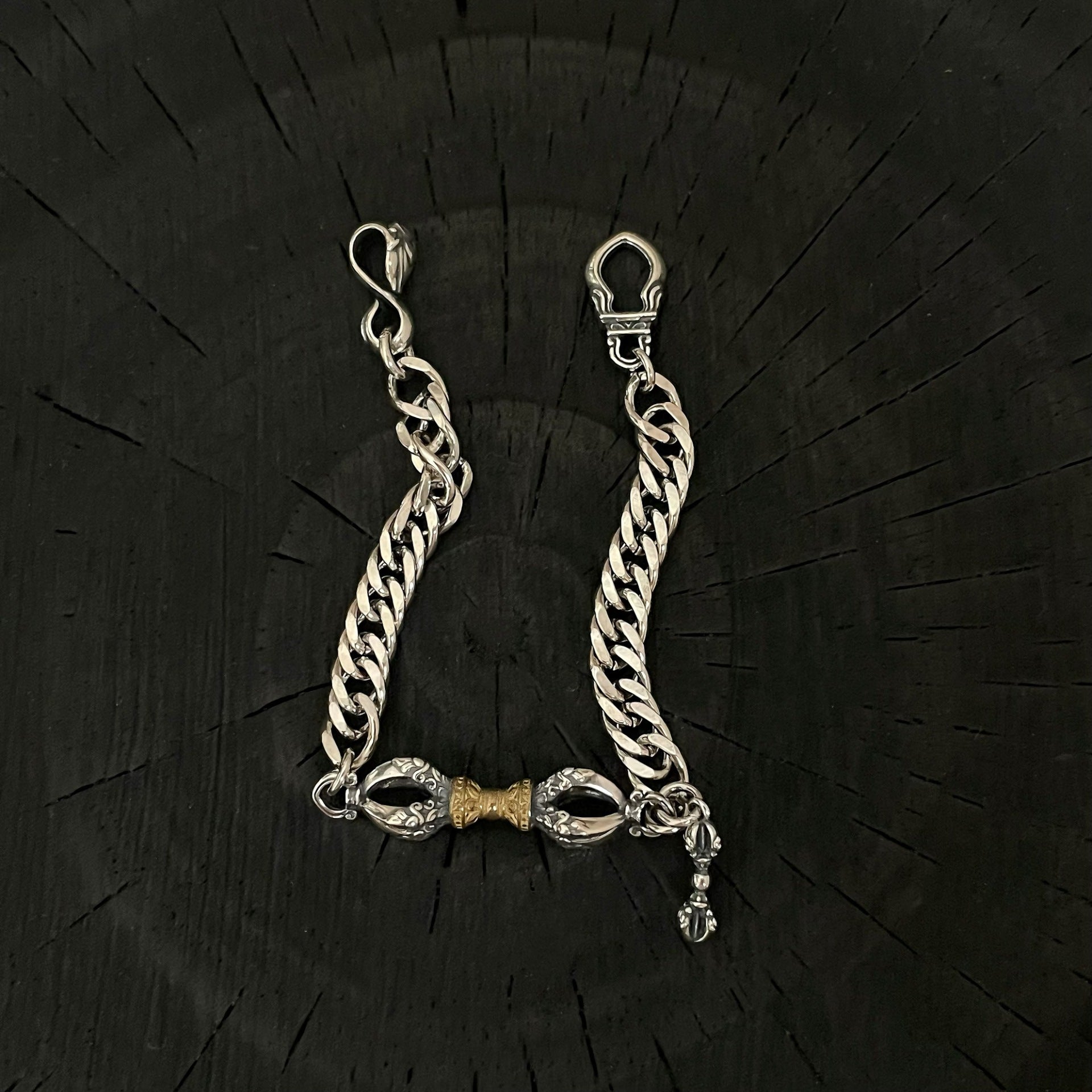 S925 pure silver woven chain vajra vajra bracelet, vintage vintage, vintage, simple, fashionable, versatile ethnic style men's bracelet