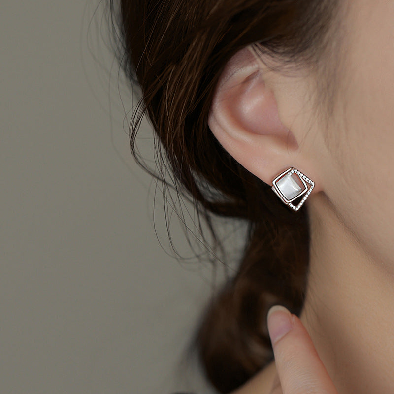 925 Pure Silver Geometric Stud Earrings New 2024 Hot Light Luxury Women's Earrings with a High-End Niche Earring