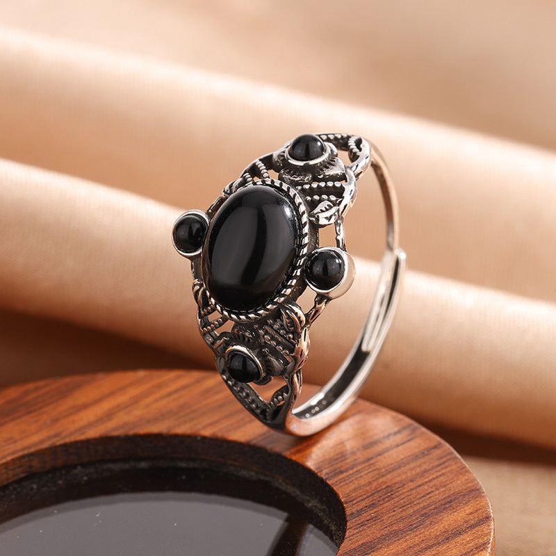 S925 Silver Turquoise & Red Agate Ring – Vintage Ethnic Open Design