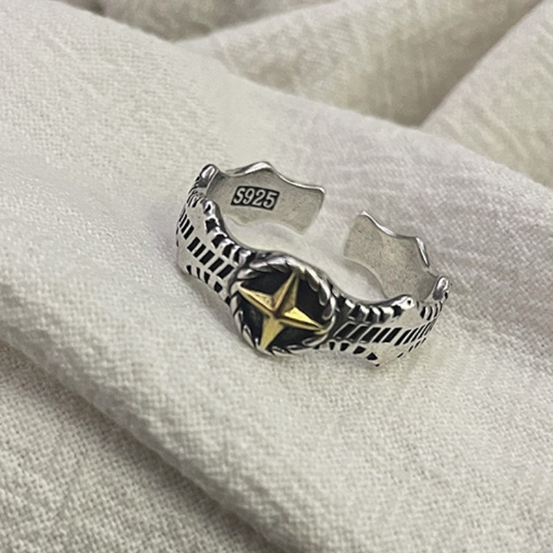 Yishang S925 Thai Silver Handmade Open Ring Men's Personalized Vintage Ring Thai Silver Made Single Ring Trendy Jewelry