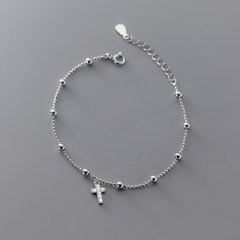 Nalan S925 Silver Elegant Bracelet Korean Style Starry Sky Bead Cross Sweet Summer Jewelry S4861