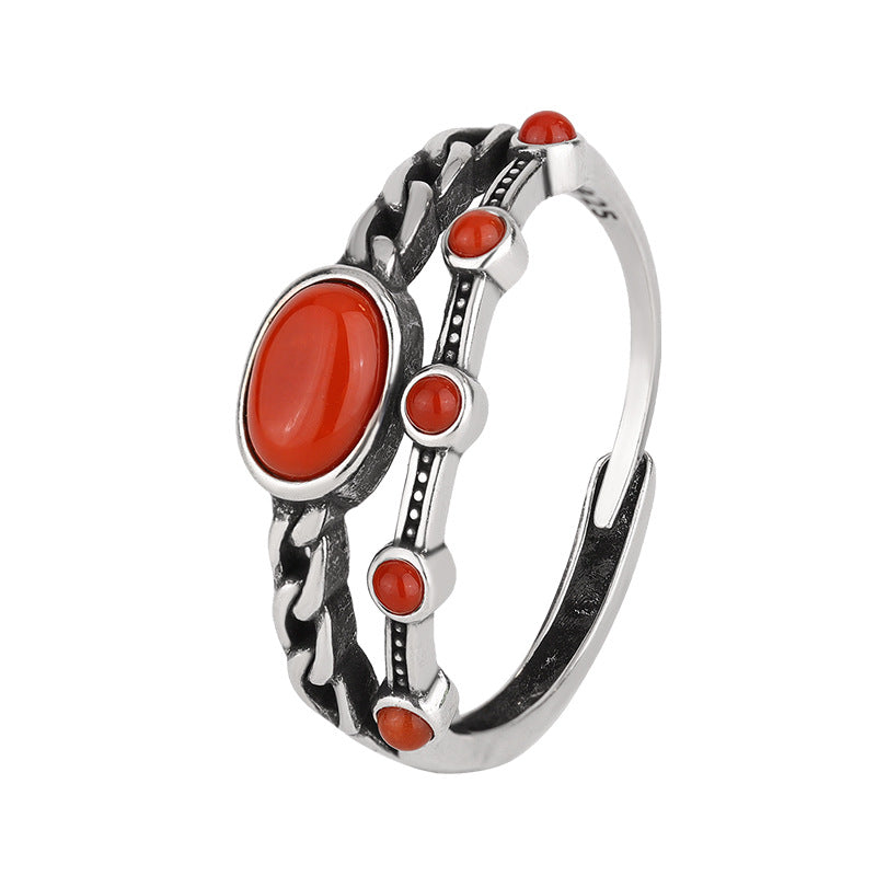 S925 Silver Double-Layer Agate & Turquoise Ring – New Chinese Luxury Style