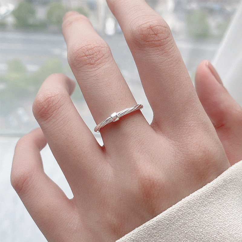 925 sterling silver square ring, silver women's ins trendy design, niche design, fine vein plain ring, index finger ring, light luxury and high-end