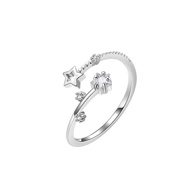 925 silver-plated star rings, women's light luxury, personality open rings, ins, cold wind rings, niche jewelry