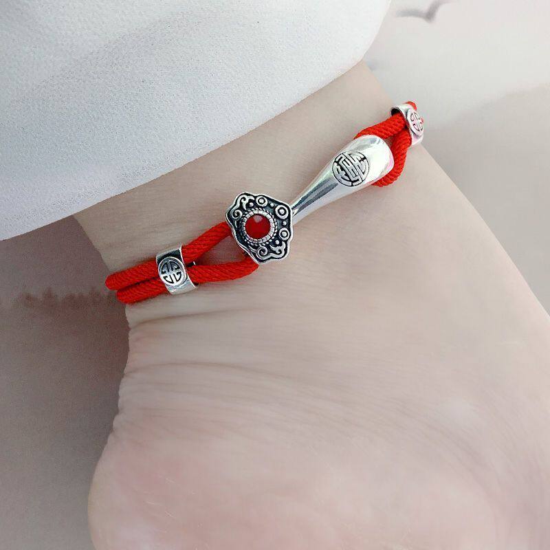 925 Silver Ruyi Red Rope Bracelet & Anklet – Traditional Chinese Couple Design