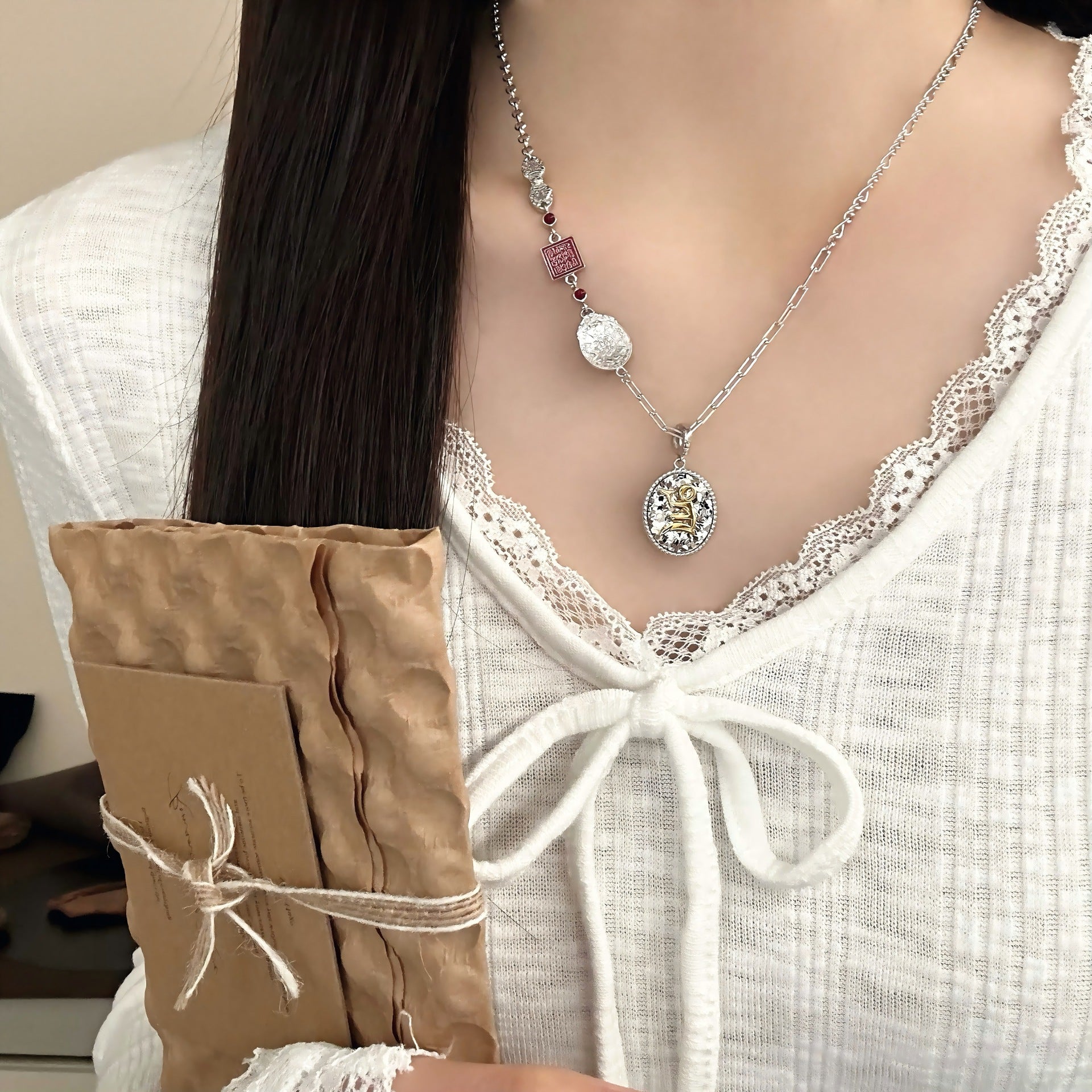 S925 sterling silver nine-grid Bagua necklace pull-out adjustable versatile minimalist fashion niche design women's sweater chain