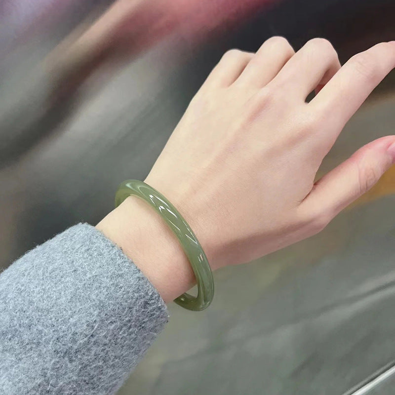 Bingzhong Qingbai jade bracelet for women, round strip, fine style, Qiemo Blue Lake Water Green, Hetian Jade Qingshui Bracelet, outer Mongolian material