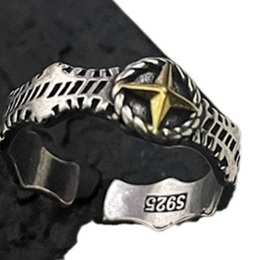 Yishang S925 Thai Silver Handmade Open Ring Men's Personalized Vintage Ring Thai Silver Made Single Ring Trendy Jewelry