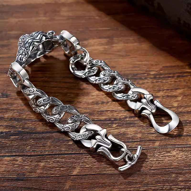 925 Sterling Silver Tiger Head Bracelet for Men – Bold Statement Style