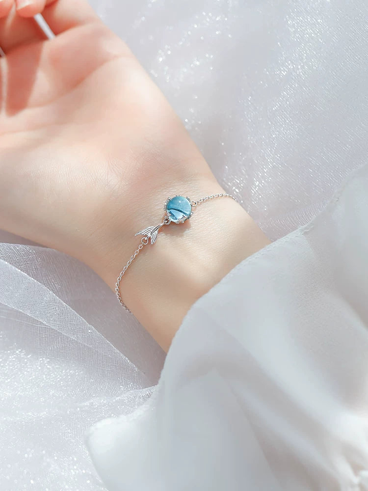 S925 Sterling Silver Blue Fishtail Bracelet – INS Forest Cold Wind Style