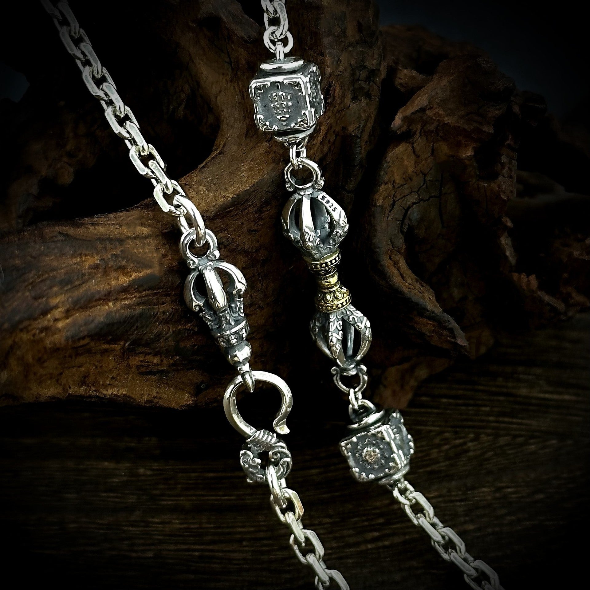 S925 sterling silver vajra necklace, auspicious eight-treasure vintage ethnic style, peace, individual, bold heavy-industry men's accessory