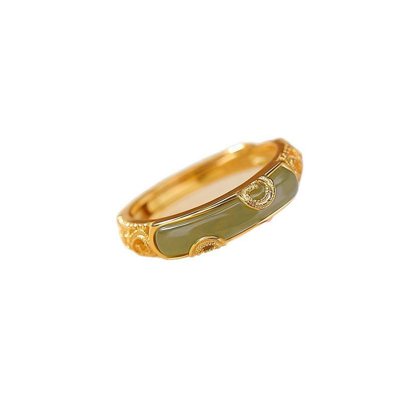 925 silver retro new Chinese style arabesque pattern hollow half-curved ring ring opening adjusts the women's ethnic style