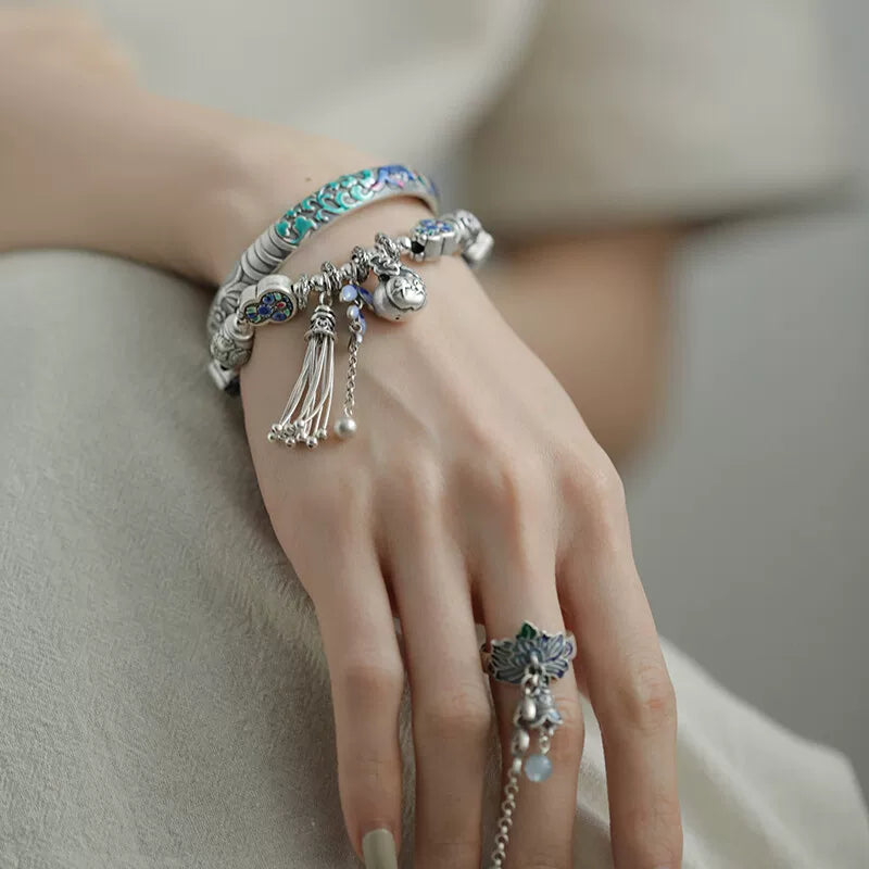 925 Silver Vintage New Chinese Style Cloisonné Fortune Ruyi Bracelet Bracelet Ethnic Style Niche Women's High-End Design